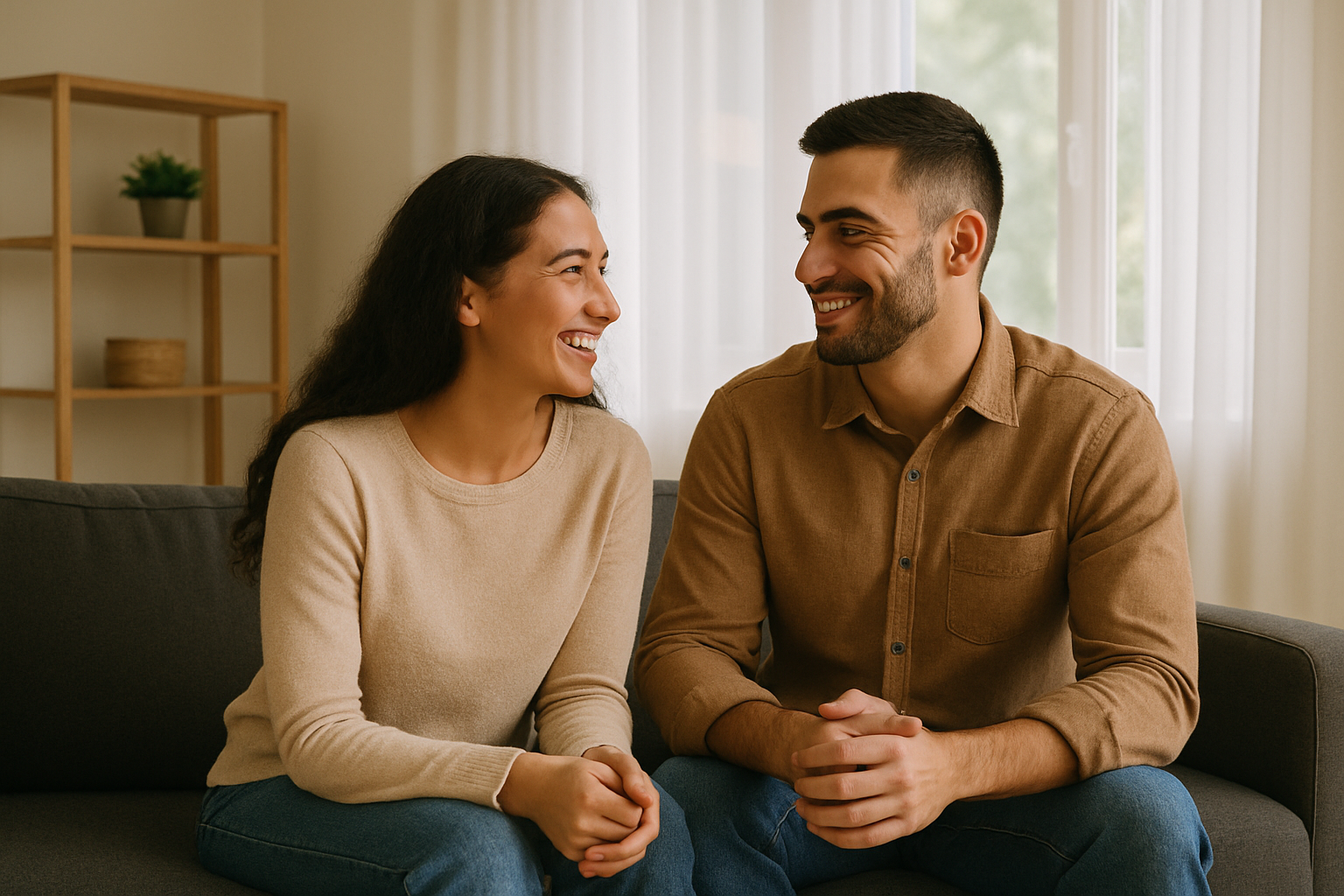 Engaged couple having a conversation together